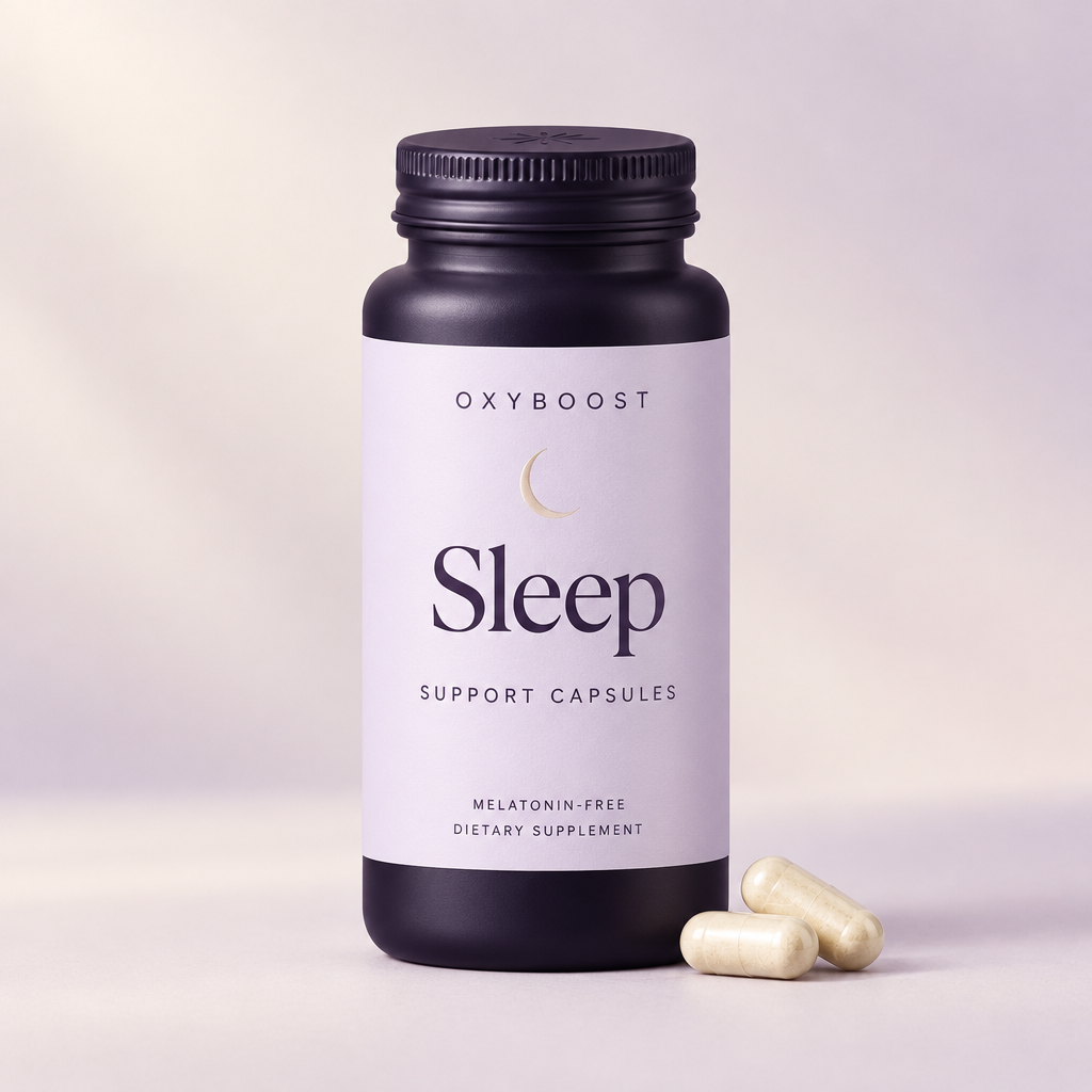 OxyBoost Sleep capsules hero in premium lavender packaging