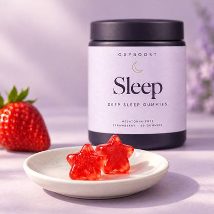 OxyBoost Sleep gummies macro in premium lavender packaging